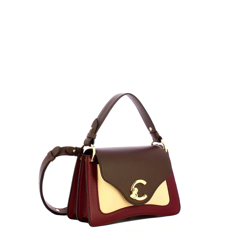 Coccinelle borsa tricolor in pelle con tracolla
