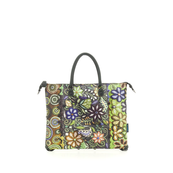 Gabs Borsa G3 plus tg.m trip pelle+bull black 594 RICAMO FIORE VERDE