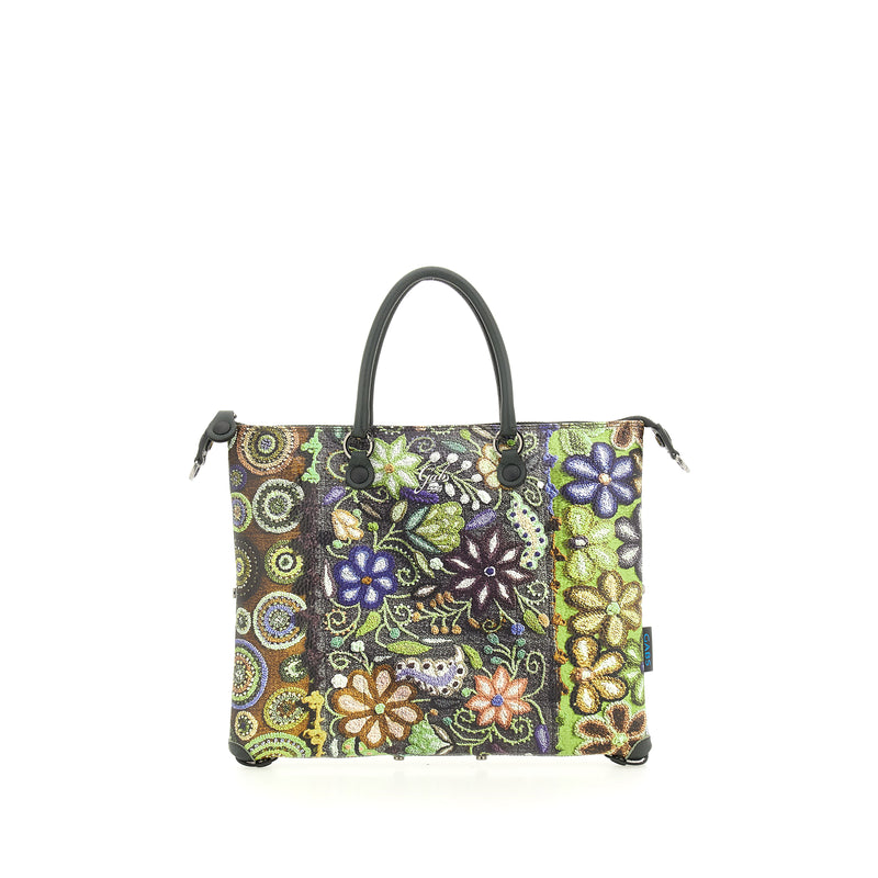 Gabs Borsa G3 plus tg.m trip pelle+bull black 594 RICAMO FIORE VERDE