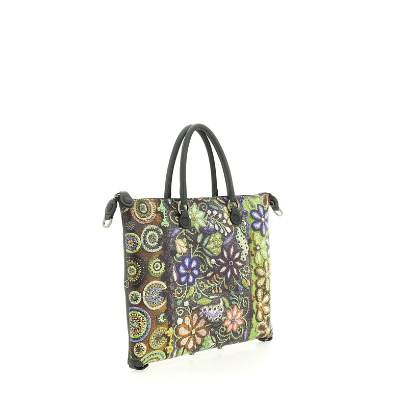 Gabs Borsa G3 plus tg.m trip pelle+bull black 594 RICAMO FIORE VERDE