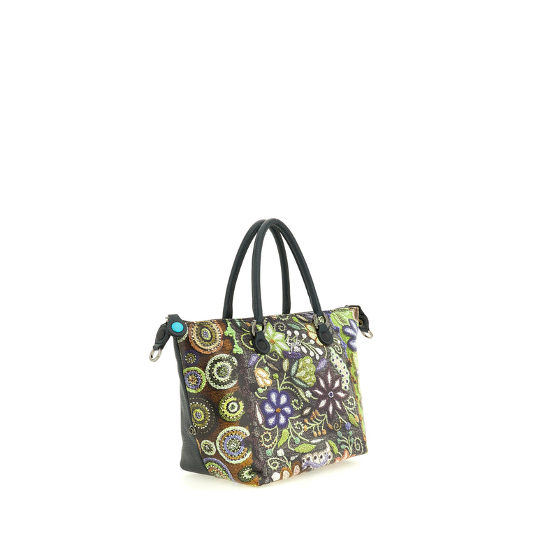 Gabs Borsa G3 plus tg.m trip pelle+bull black 594 RICAMO FIORE VERDE