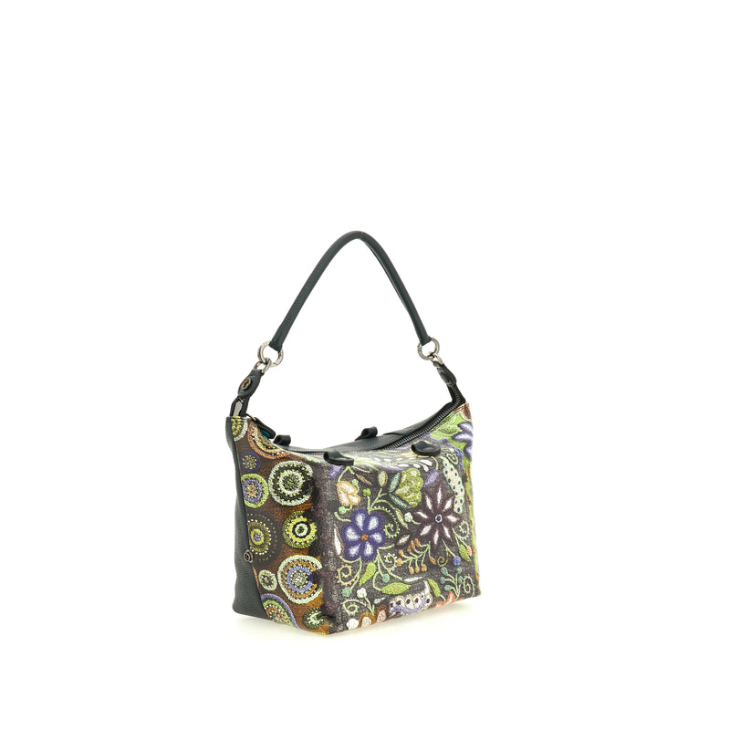 Gabs Borsa G3 plus tg.m trip pelle+bull black 594 RICAMO FIORE VERDE