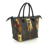 Gabs Borsa G3 plus tg.m pet lovers print pelle+vitello plano nero black worldwide dogs grey