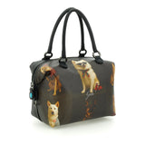 Gabs Borsa G3 plus tg.m pet lovers print pelle+vitello plano nero black worldwide dogs grey