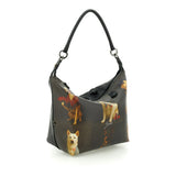 Gabs Borsa G3 plus tg.m pet lovers print pelle+vitello plano nero black worldwide dogs grey