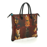 Gabs Borsa G3 plus tg.m pet lovers print pelle+vitello plano nero black worldwide cats red