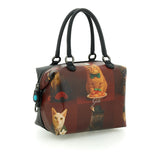 Gabs Borsa G3 plus tg.m pet lovers print pelle+vitello plano nero black worldwide cats red