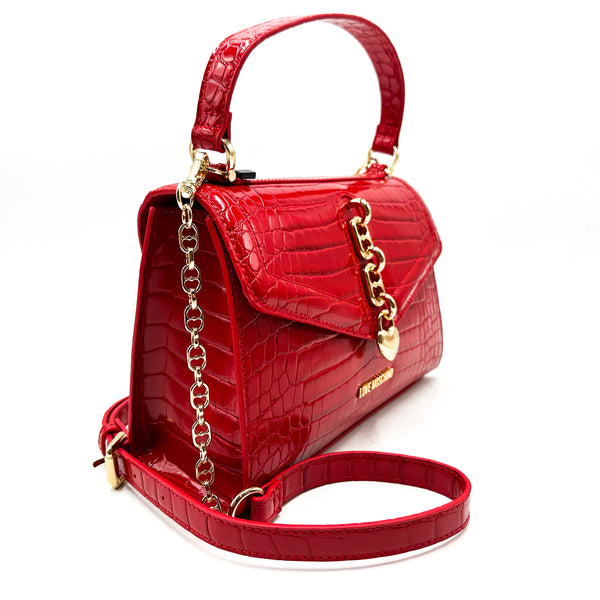 Love Moschino borsa a mano con tracolla in ecopelle stampa coccodrillo