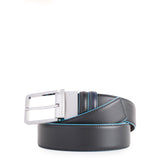 Piquadro Cintura pelle liscia reversibile con fibbia ad ardiglione, interno e bordi a contrasto in azzurro Blue Square colore nero/blu