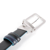 Piquadro Cintura pelle liscia reversibile con fibbia ad ardiglione, interno e bordi a contrasto in azzurro Blue Square colore nero/blu