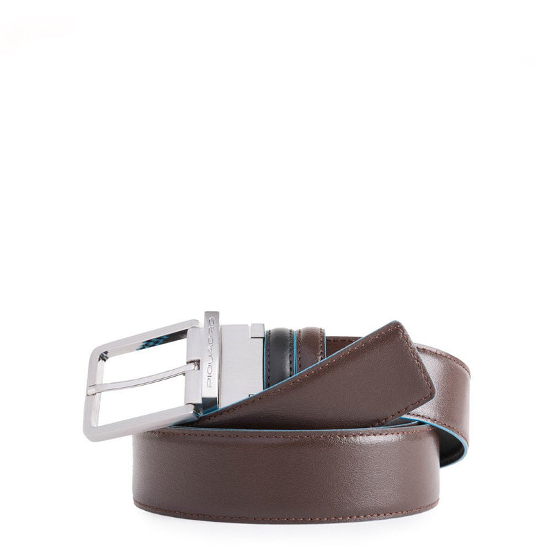 Piquadro Cintura pelle liscia reversibile con fibbia ad ardiglione, interno e bordi a contrasto in azzurro Blue Square colore nero/marrone
