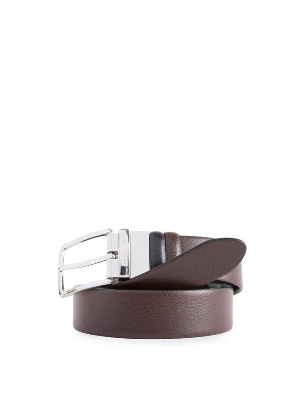 Piquadro Cintura pelle rugata reversibile con fibbia ad ardiglione nero/marrone