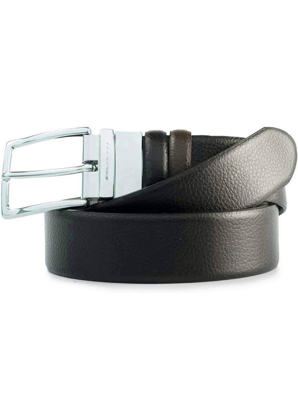 Piquadro Cintura pelle rugata reversibile con fibbia ad ardiglione nero/marrone