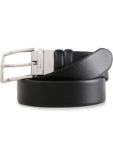Piquadro Cintura pelle rugata reversibile con fibbia ad ardiglione nero/blu